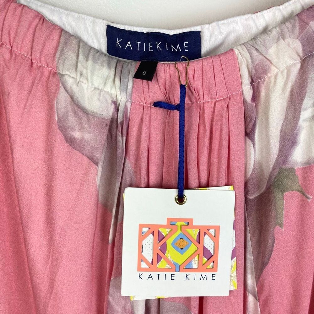Katie Kime NWT Magnolia Sunset Pink White Floral Maxi Skirt Elastic Waist sz S - Picture 2 of 7
